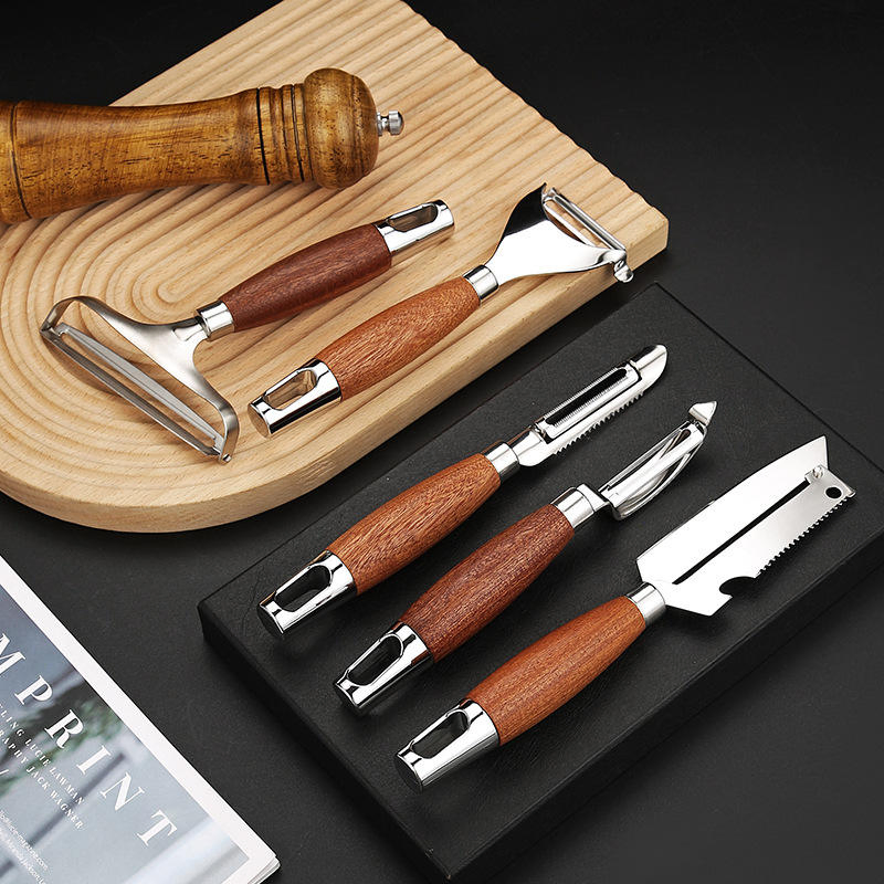 Kitchen Multifunctional Food Grade Blade Stainless Steel Household Melon and Fruit Peeler Apple Peeler with Wood Handle