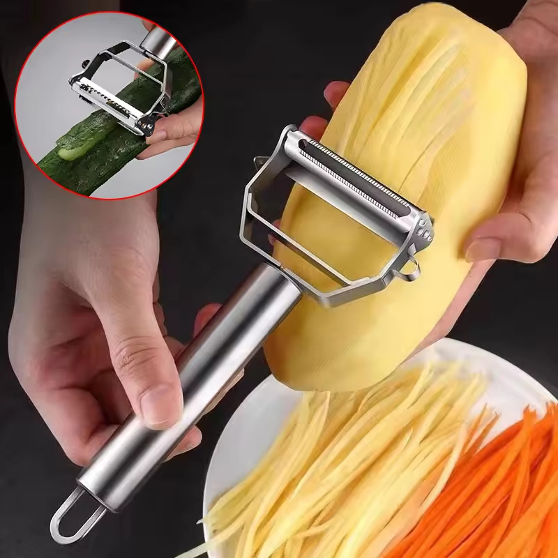 Kitchen Gadget 2 in 1 Dual Blade Julienne Tool Y-Shape Veg Peeler Potato Carrot Shaver Cutter Vegetable Peeler