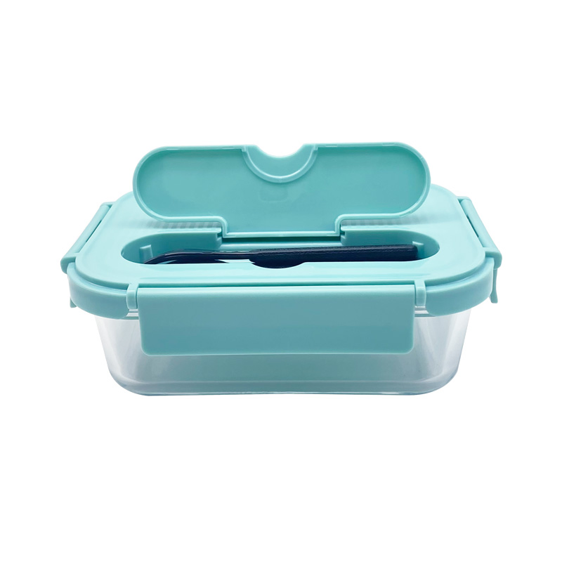 Easy Clean Leakproof Glass Storage Container with Fork and Knife Lid Microwave - Friendly Use