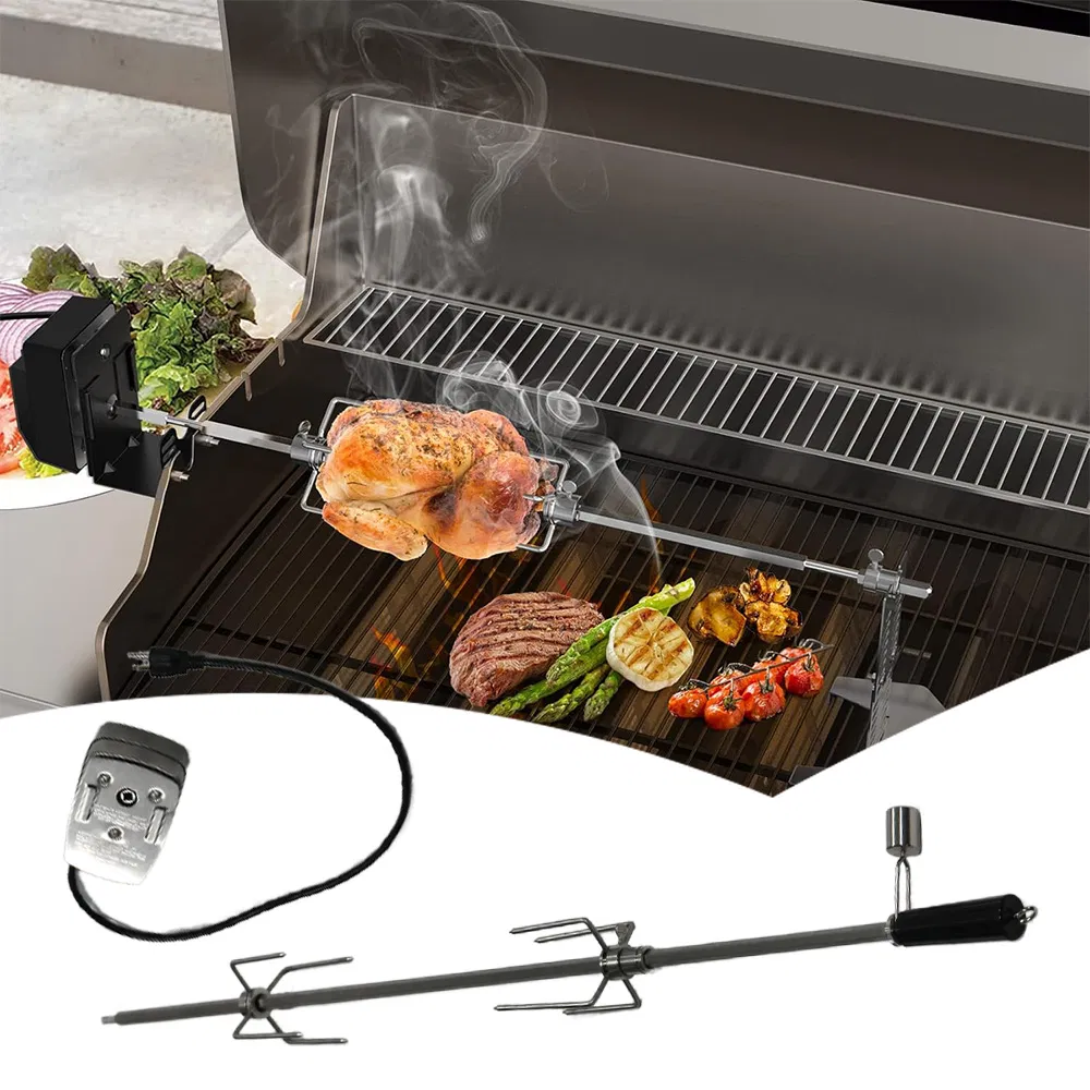 Multi-Purpose Outdoor Kitchen Barbecue Gas Charcoal Grill Cooking Accessory Corrosion-Resistant SUS304 Motor Rotisserie Kit