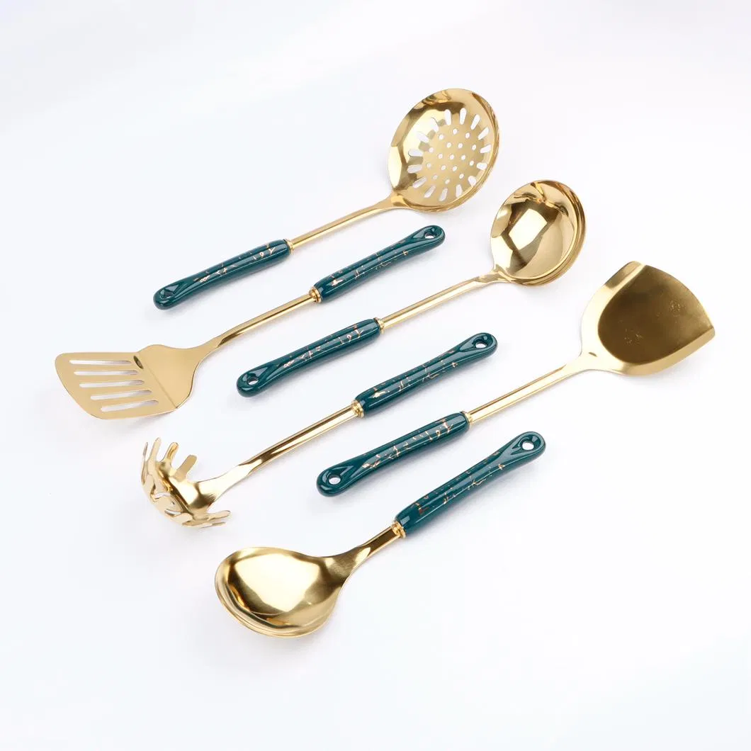 Kitchen Utensil Set Ceramic Handle Golden Stainless Steel Luxury Elegant Customized