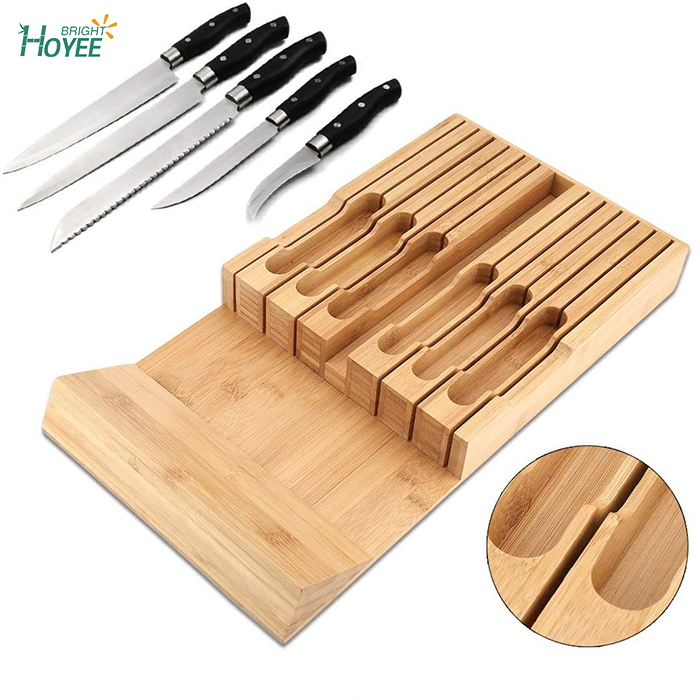 in-Drawer Bamboo Knife Block, Drawer Knife Set Storage Made From Quality Bamboo (12 Knife Organizer)