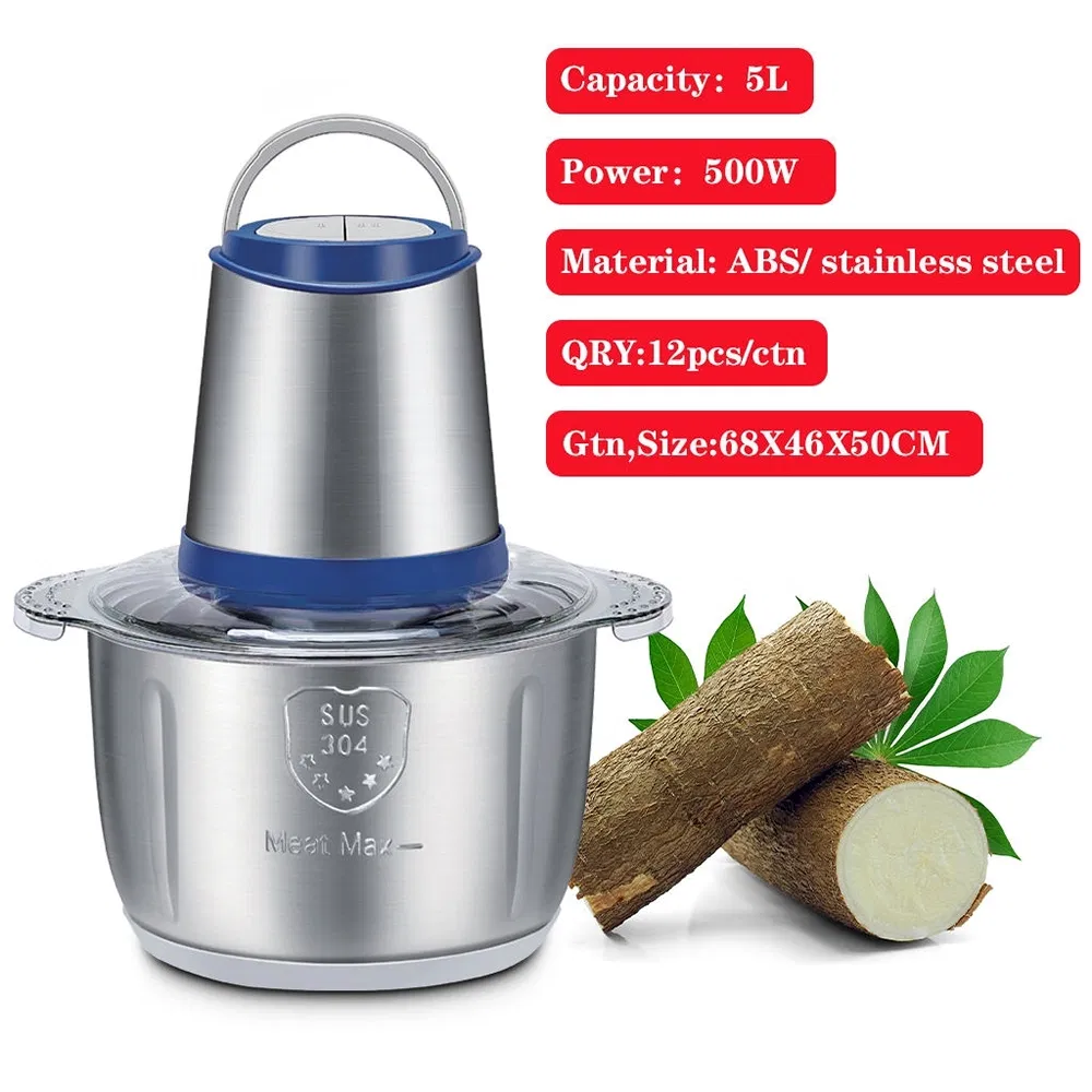 Powerful 5L 6L High-Speed Multifunctional Stainless Steel Grinder for Meat and Vegetable Preparation