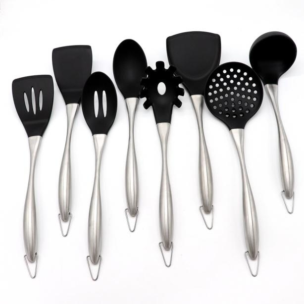 Premium 8 Pieces Silicone Kitchen Utensils Set with Stainless Steel Handle