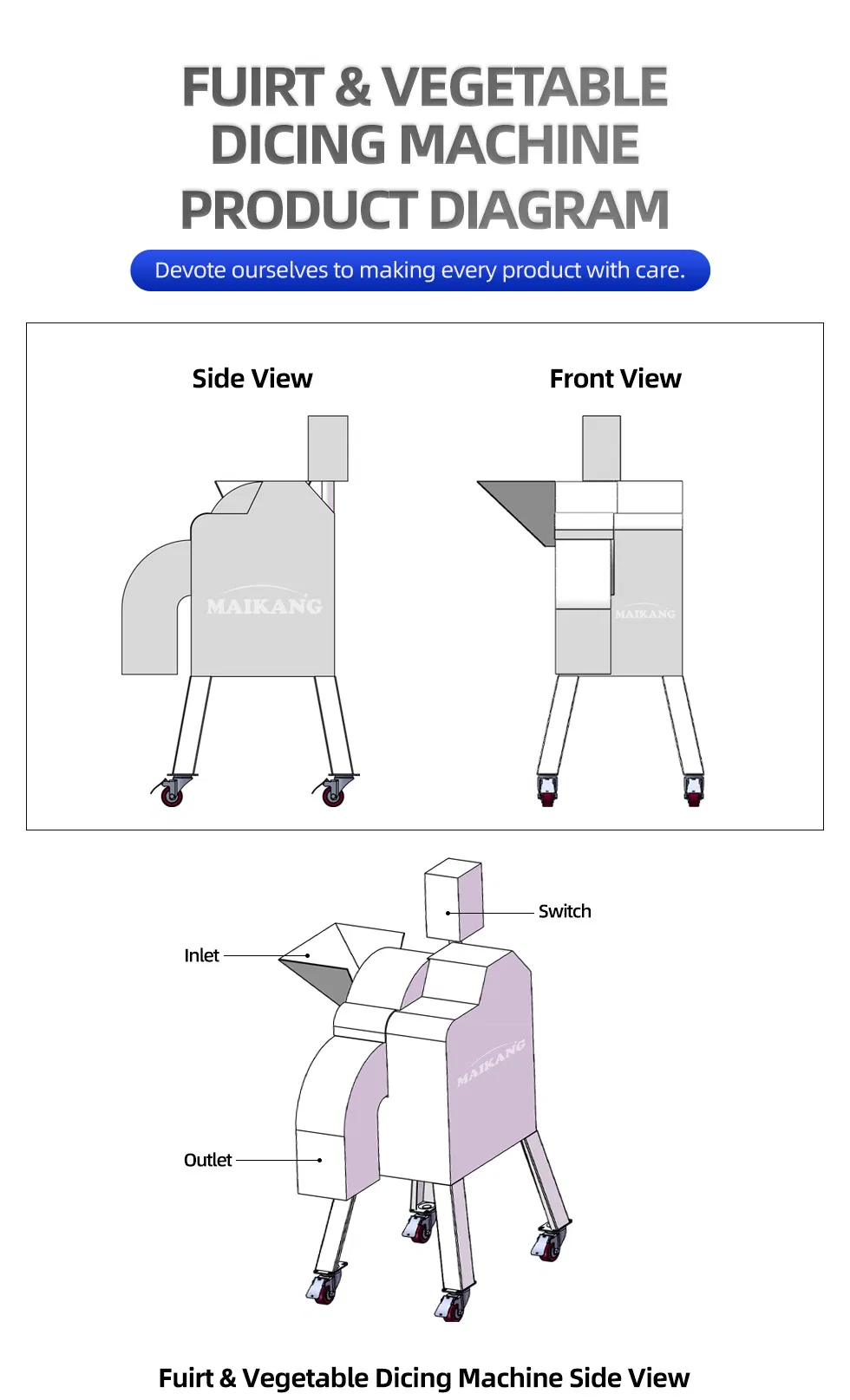 High-Performance Food Processor Fruit Apple Orange Slicing Dicing Machine Vegetable Potato Onion Chopper Machine with Low-Loss Material