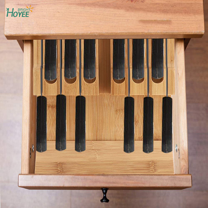 in-Drawer Bamboo Knife Block, Drawer Knife Set Storage Made From Quality Bamboo (12 Knife Organizer)