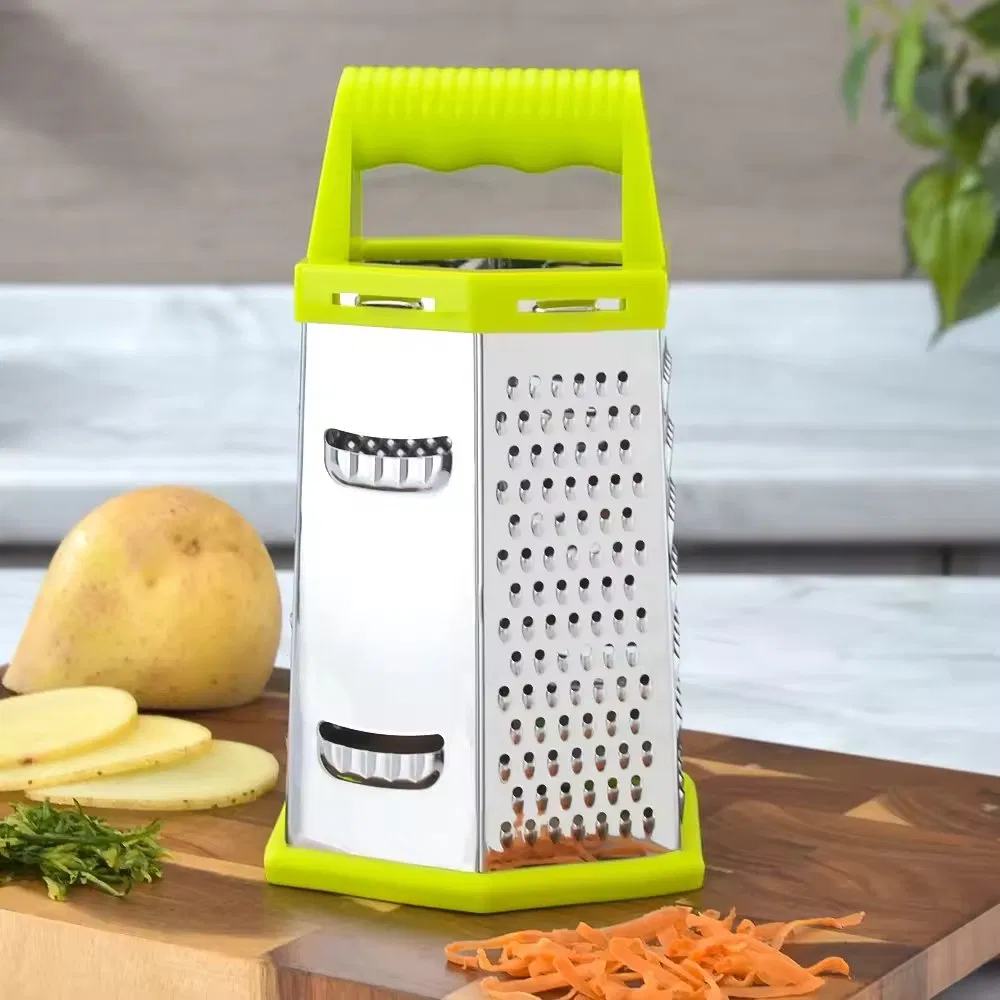 Premium Multi-Functional 6-Sided Plastic Vegetable Grater Easy Food Preparation Utensil with Plastic Handle
