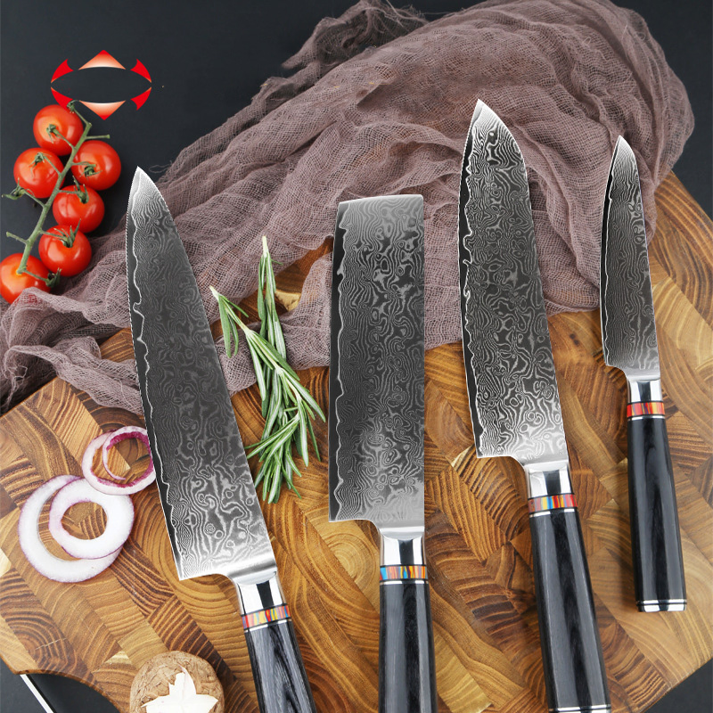 Ds-2909 Luxury Professional Chef Damascus Steel Santoku Knife Quality Resin Handle Premium Kitchen Tools Kitchen Knife Set