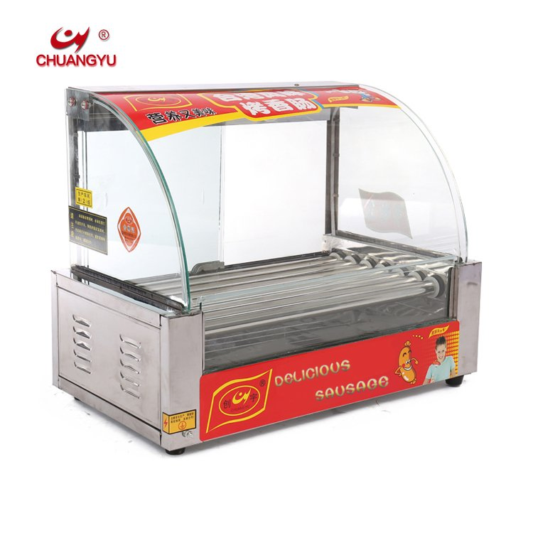 Chuangyu 10-Tubes Outdoor Snack Equipment Hotdog Making Machine BBQ Roller Sausage Grill Machine