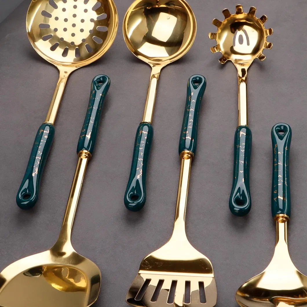 Kitchen Utensil Set Ceramic Handle Golden Stainless Steel Luxury Elegant Customized