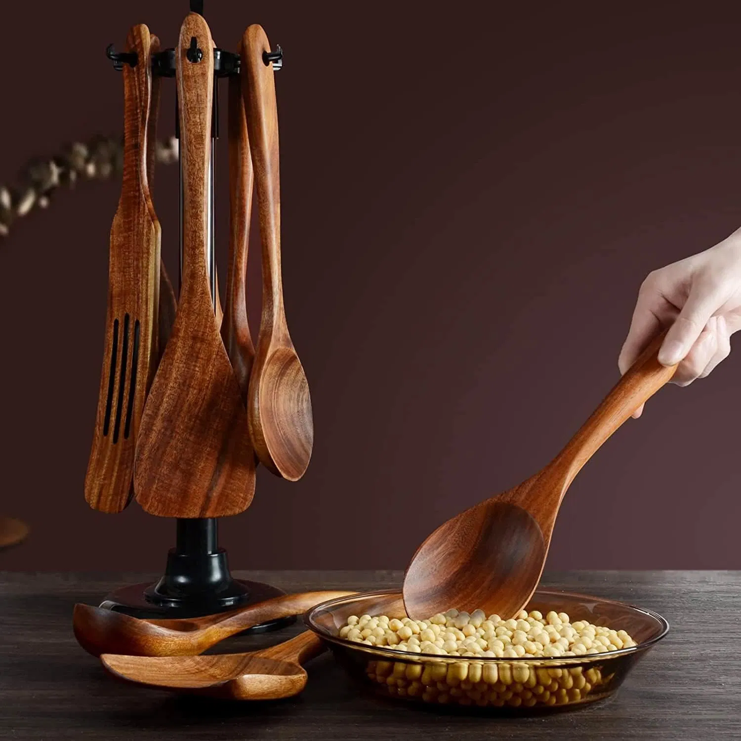 Premium Natural Teak Wood Kitchen Utensil Set for Durable Daily Cooking Use