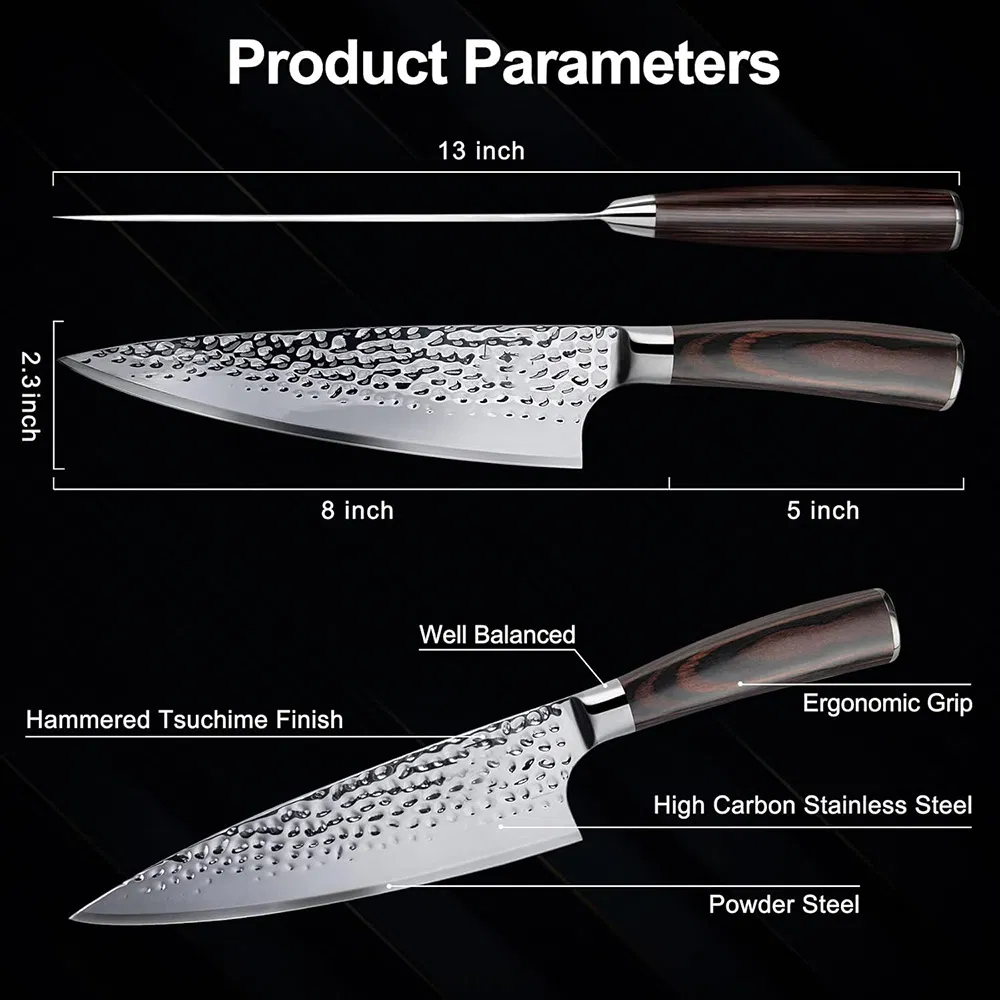Ds-2401 Chef Knife 8 Inch Kitchen Knife, Professional Japanese Germany Stainless Steel Kitchen Cooking Knife Factory Wholesale Gyuto Knife