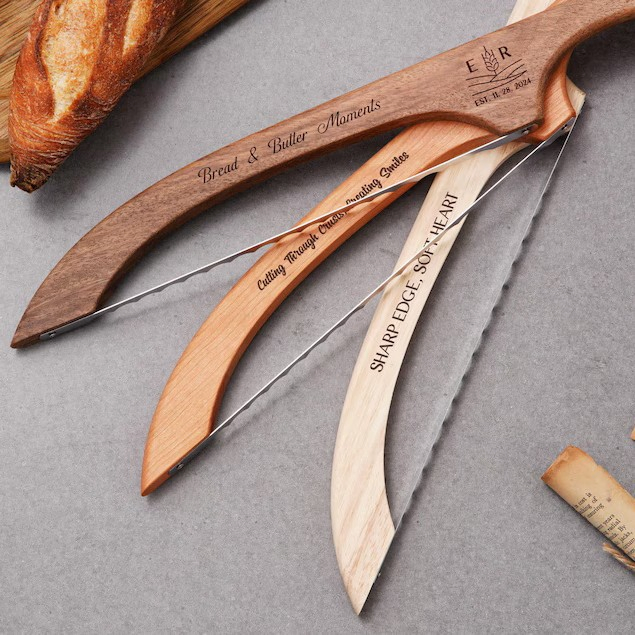 Baguette Toast Cutting Baking Knife with Wooden Handle for Kitchen Bread Shop Restaurants