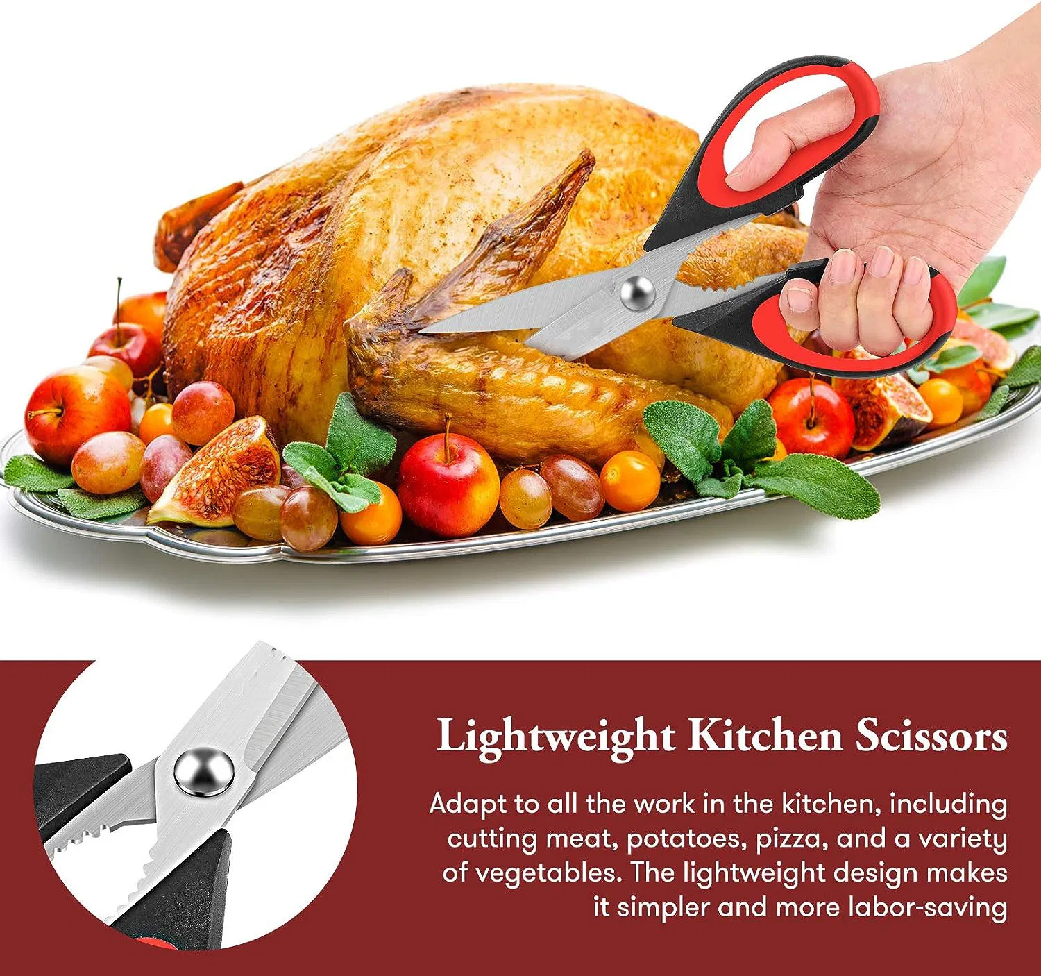 Ds-6604 Kitchen Shears, Kitchen Scissors Heavy Duty Meat Scissors Poultry Shears, Dishwasher Safe Food Cooking Scissors