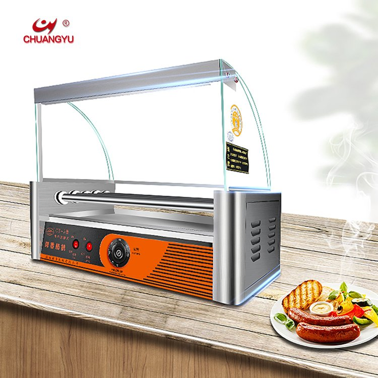 Chuangyu 10-Tubes Outdoor Snack Equipment Hotdog Making Machine BBQ Roller Sausage Grill Machine