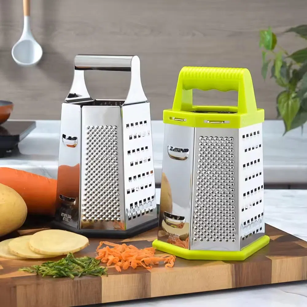 Premium Multi-Functional 6-Sided Plastic Vegetable Grater Easy Food Preparation Utensil with Plastic Handle
