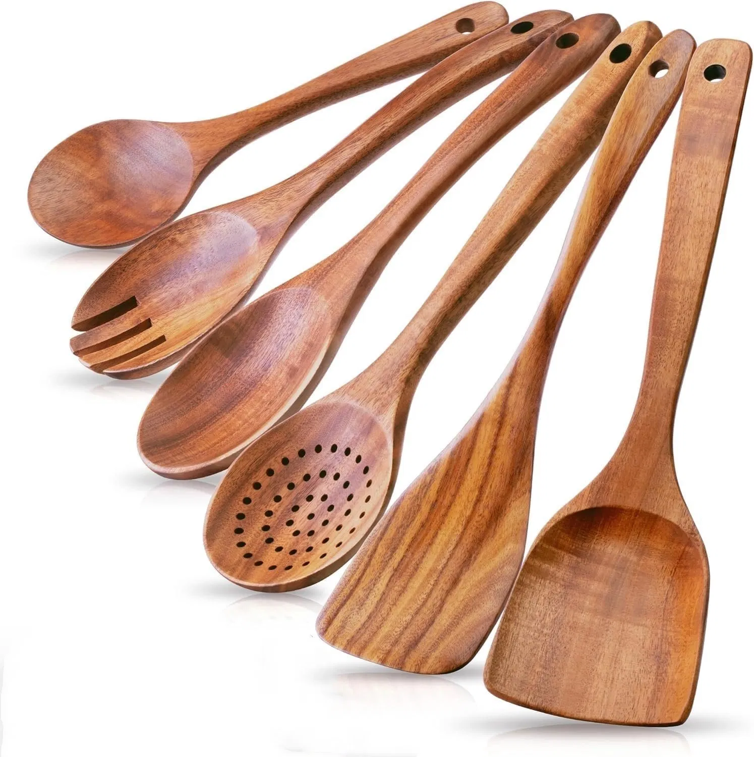 Premium Natural Teak Wood Kitchen Utensil Set for Durable Daily Cooking Use