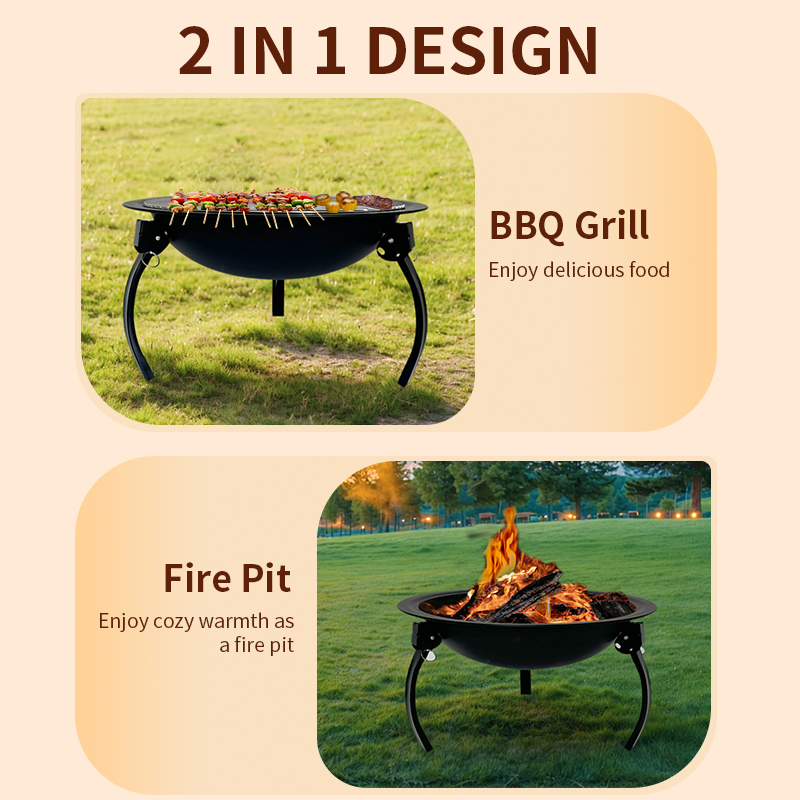 2-in-1 Heating Fire Pit Grilling Equipment Outdoor Charcoal BBQ Grill for Garden