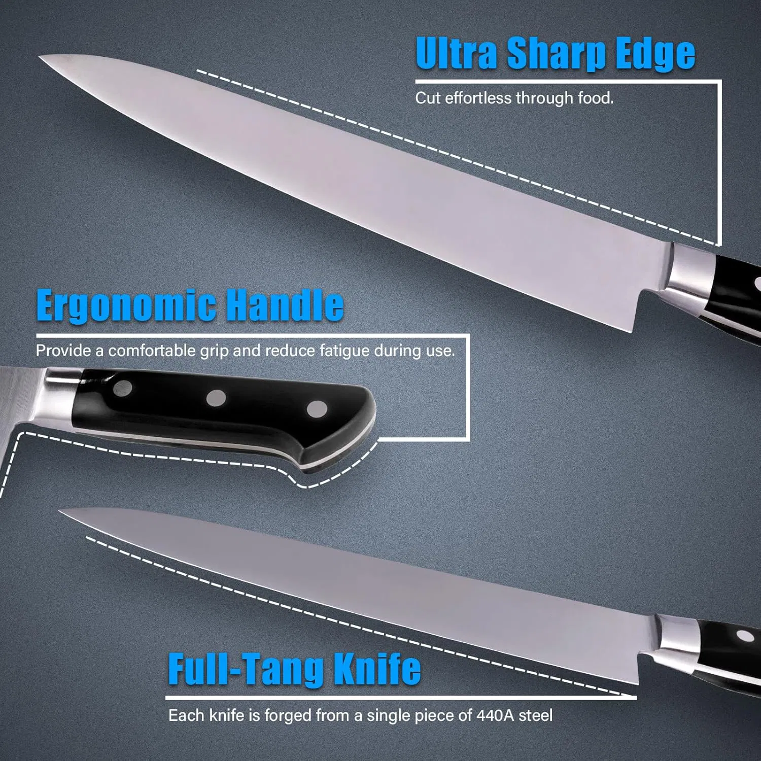Ds-2691 Japanese Chef Knife Stainless Steel 9.5 Inches Professional Sushi Knife with Black Ergonomic Handle Gyuto Knife Factory Wholesale