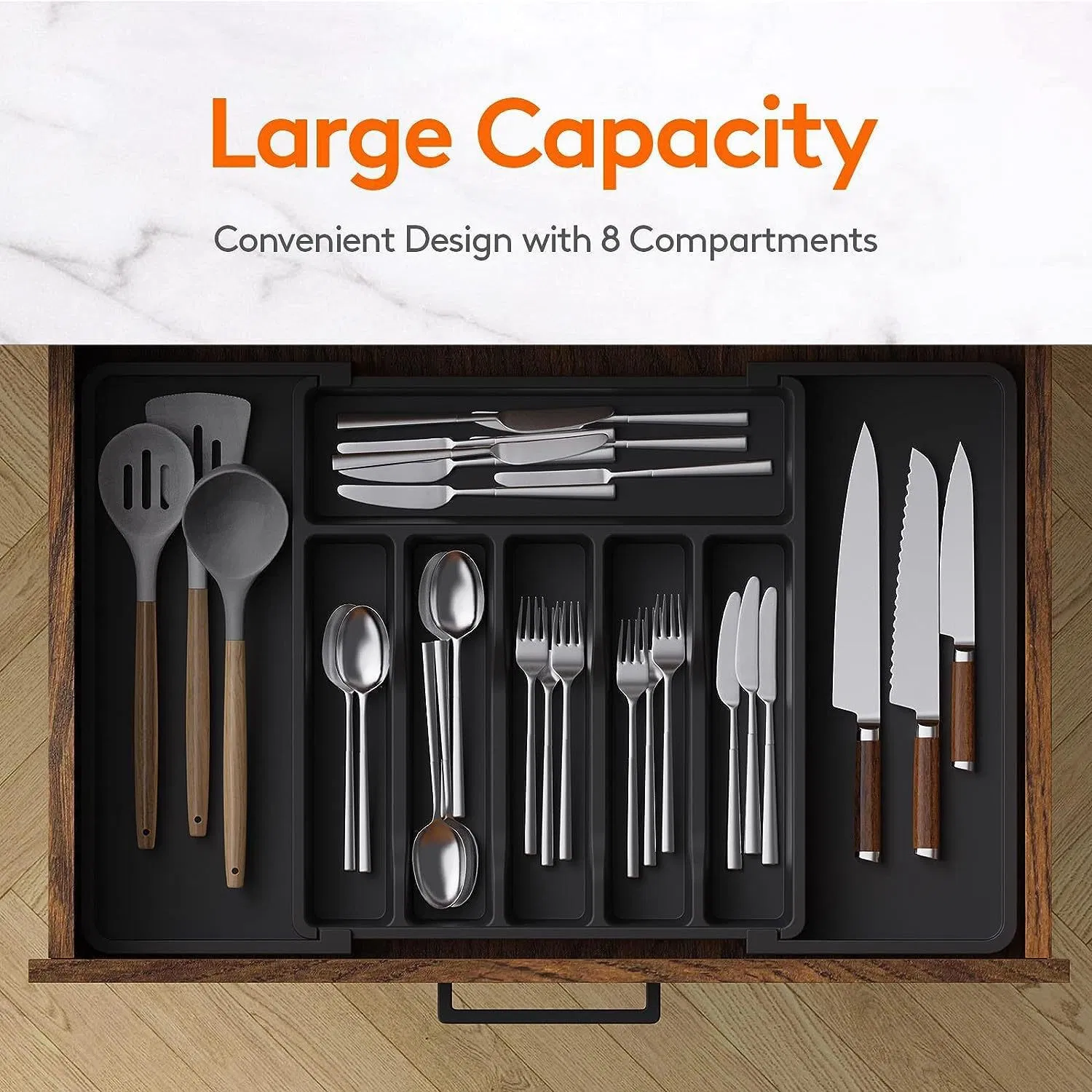 Kitchen Drawer Organizer Expandable Plastic Storage for Spoons Forks Knives