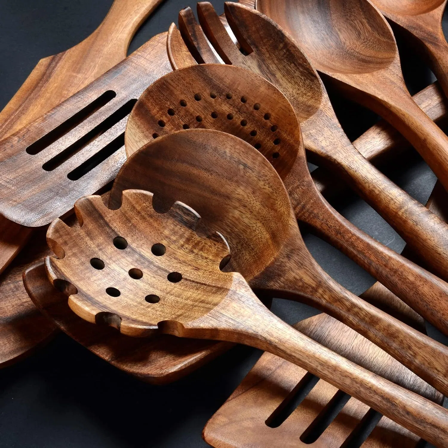 Premium Natural Teak Wood Kitchen Utensil Set for Durable Daily Cooking Use
