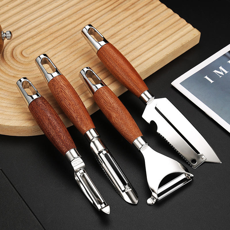 Kitchen Multifunctional Food Grade Blade Stainless Steel Household Melon and Fruit Peeler Apple Peeler with Wood Handle