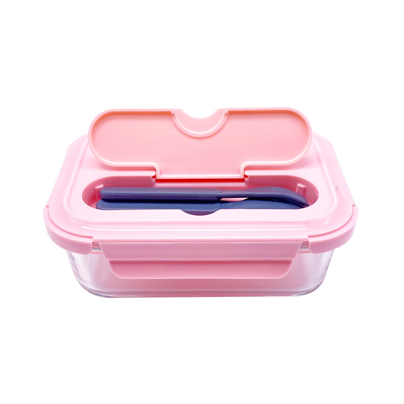 Easy Clean Leakproof Glass Storage Container with Fork and Knife Lid Microwave - Friendly Use