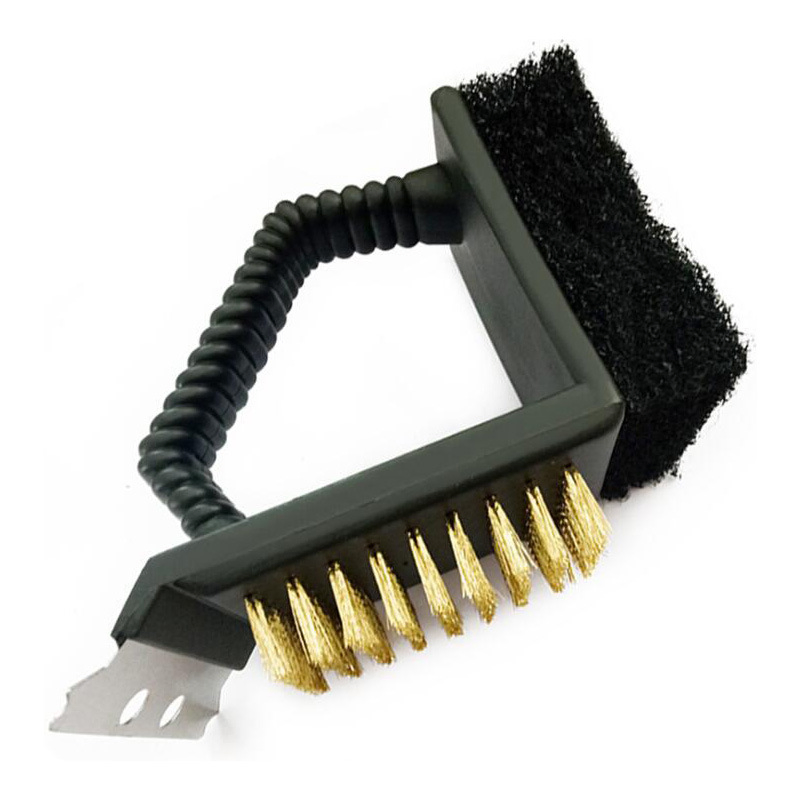 Barbecue Grill Cleaning Brush 3 in 1 Copper Wire Brush Steel Shove, Sponge Brush Bl15619