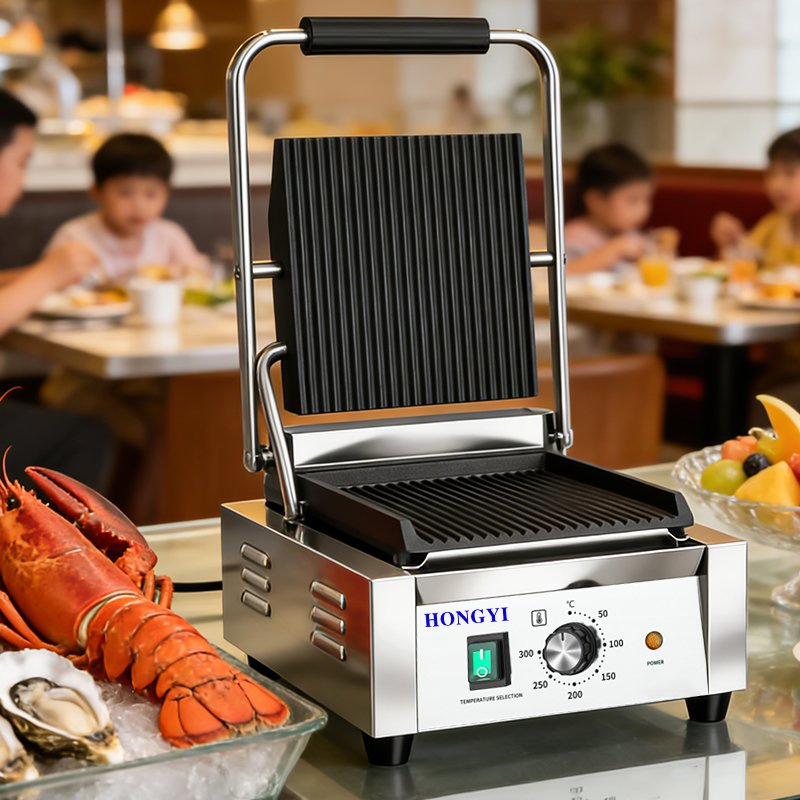 Honhyi Hy-811 Commercial Contact Grill Press-Stainless Steel 1800W Electric AC 220-240V Easy Clean Maintenance for Kitchens