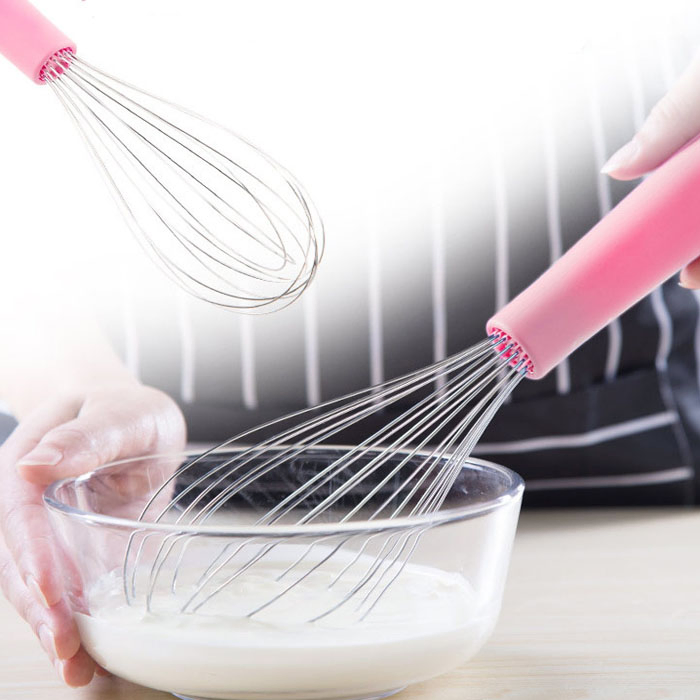 10" 12" Pink Stainless Steel Stirring Egg Whisk Baking Tools Butter Cream Blending Beater