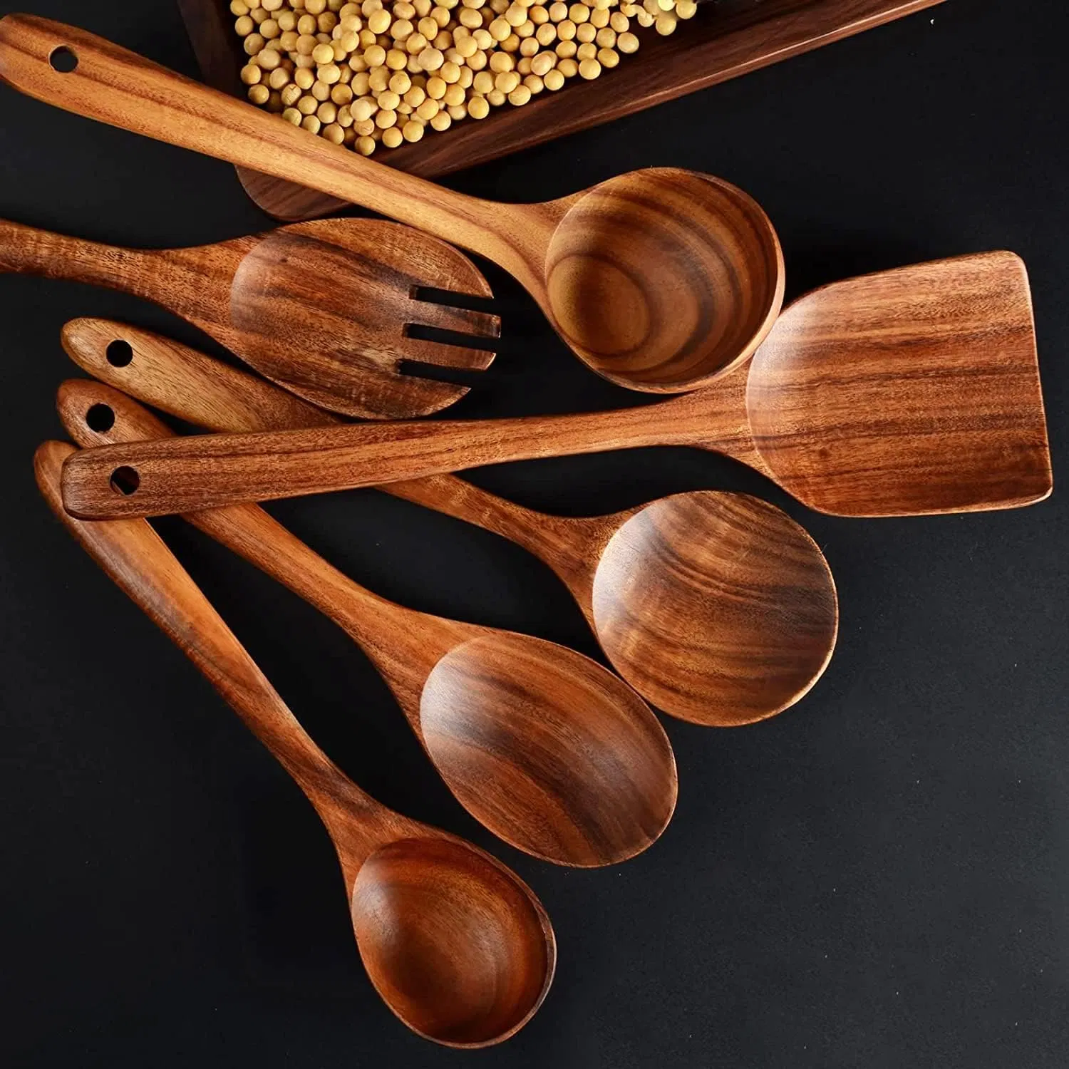 Premium Natural Teak Wood Kitchen Utensil Set for Durable Daily Cooking Use
