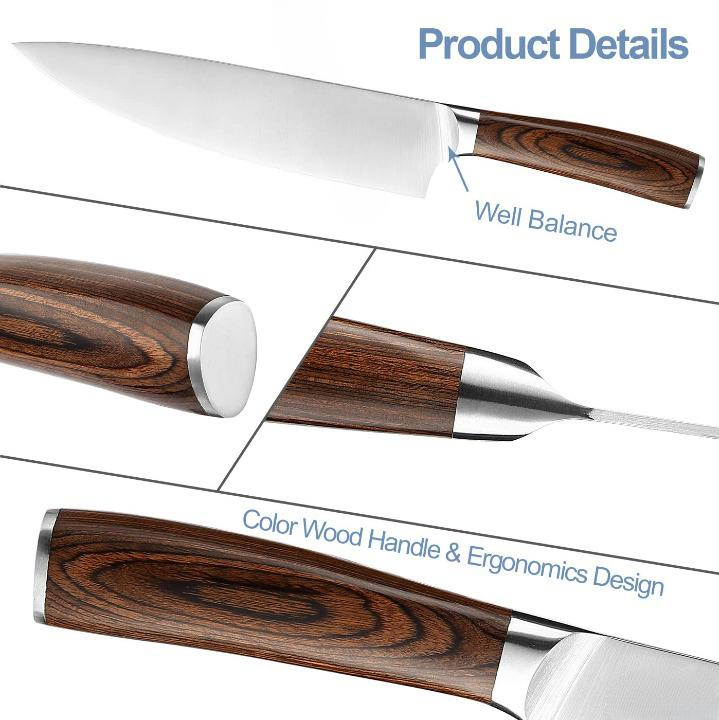 Chef Knife Professional High Carbon Stainless Steel Sharp Blades Ergonomic Wood Handle
