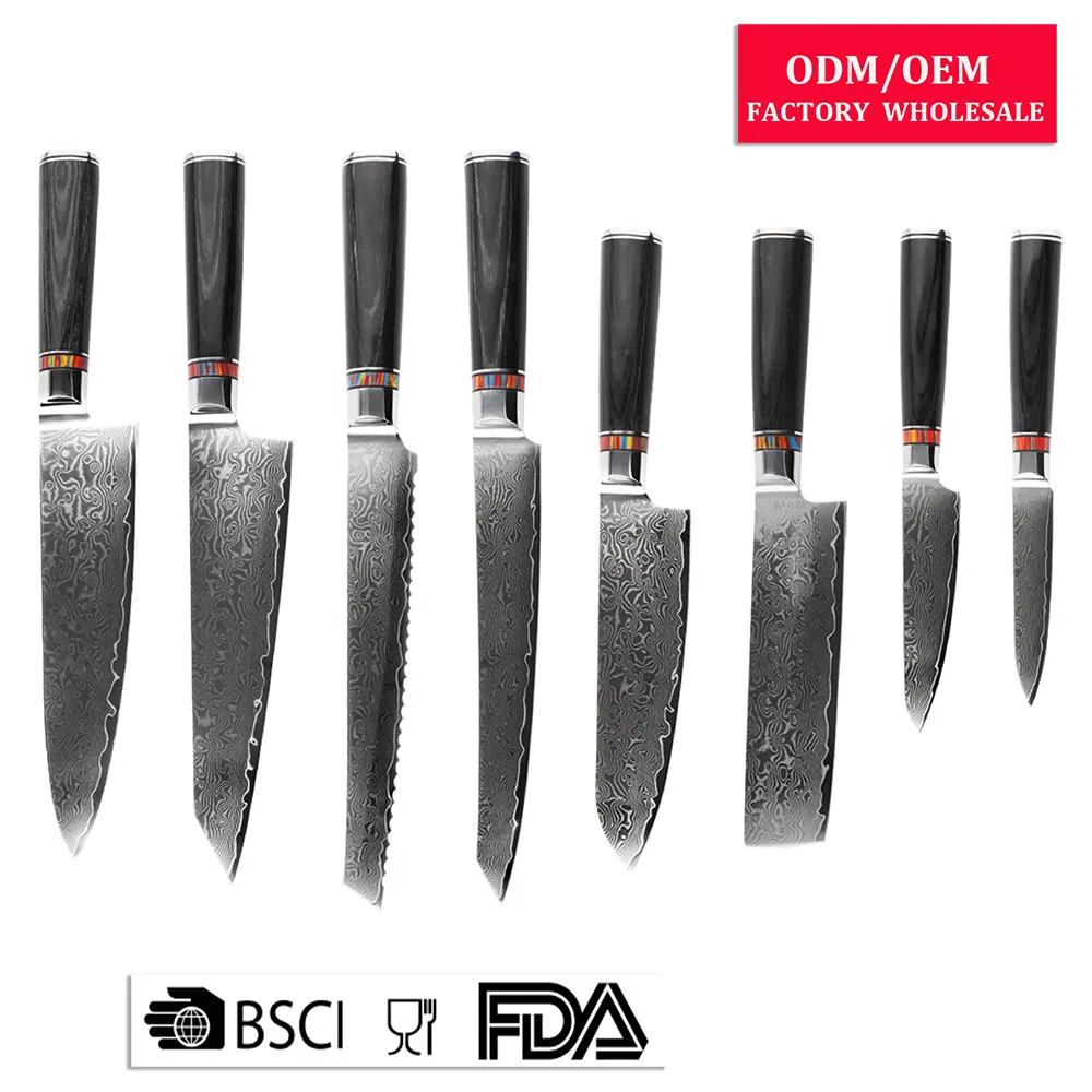 Ds-2909 Luxury Professional Chef Damascus Steel Santoku Knife Quality Resin Handle Premium Kitchen Tools Kitchen Knife Set