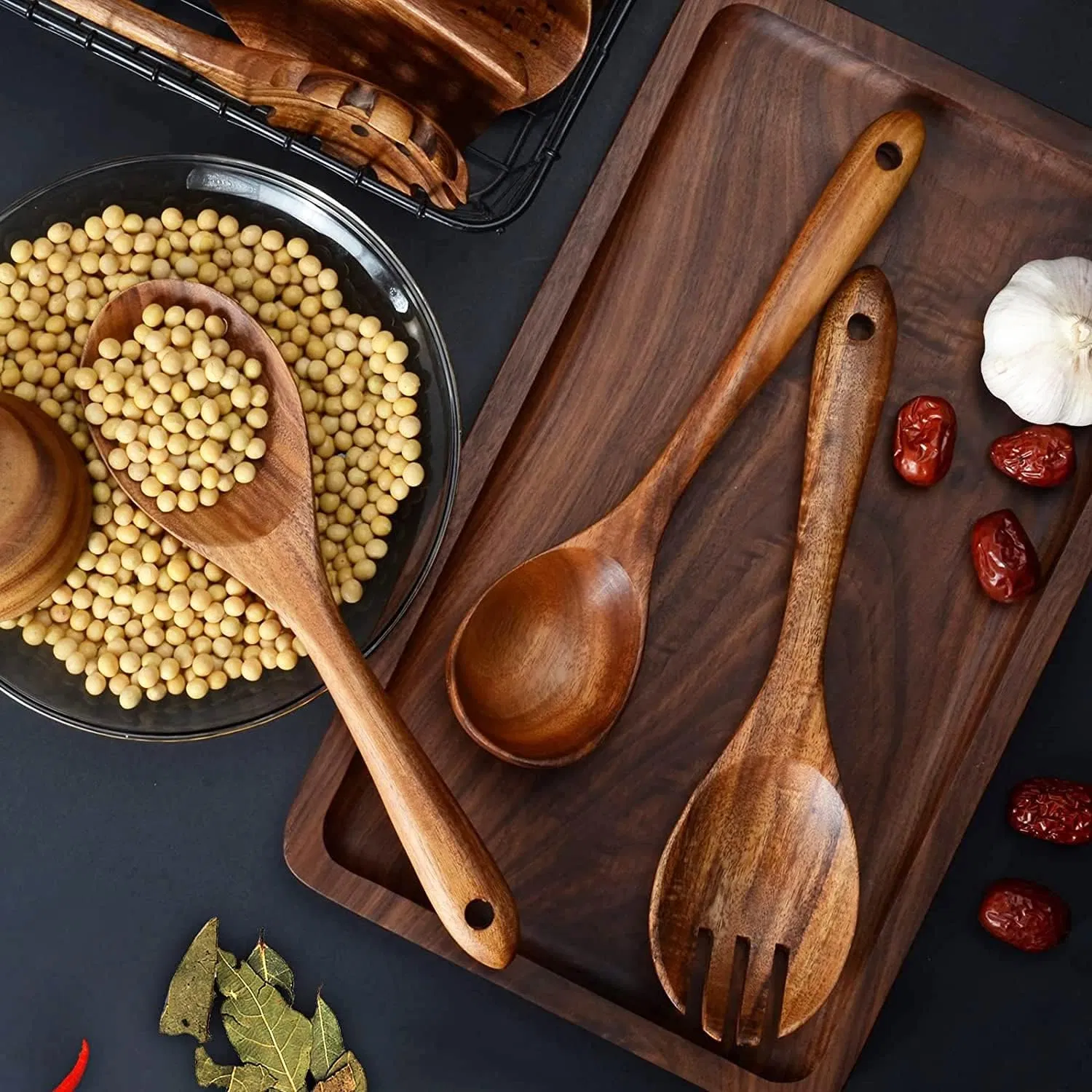 Premium Natural Teak Wood Kitchen Utensil Set for Durable Daily Cooking Use