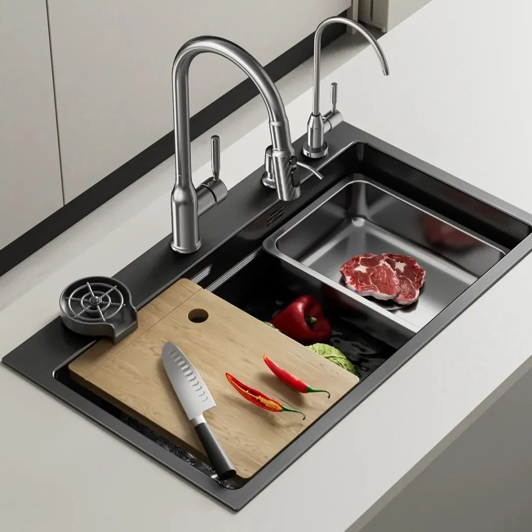 Dual Track Kitchen Stainless Steel Multifunctional Washing Cutting Draining 3 in 1