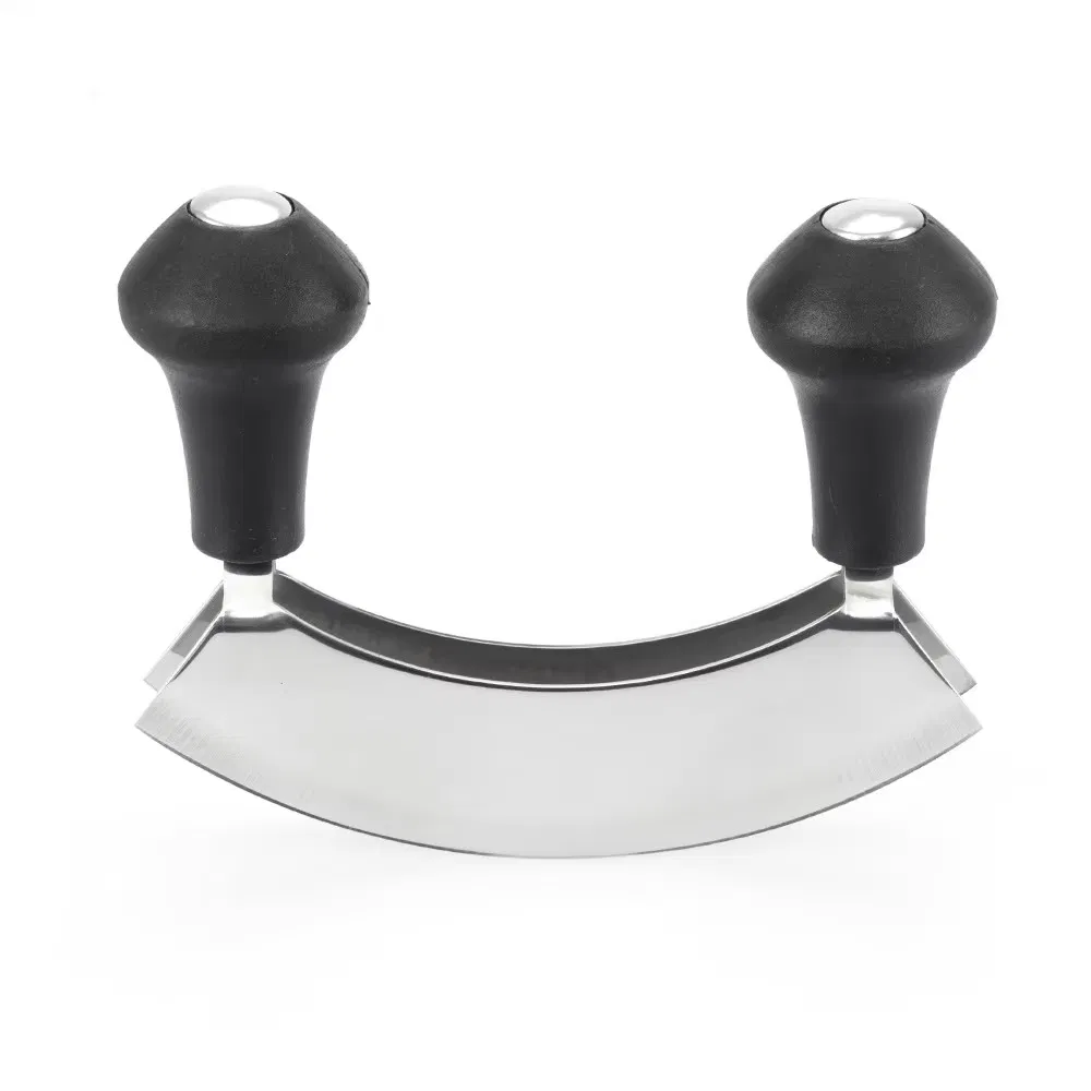 Double Blade Mezzaluna Knife Set Stainless Steel Manual Vegetable Chopper for Slicing Mincing in Kitchen for Commercial Food Use