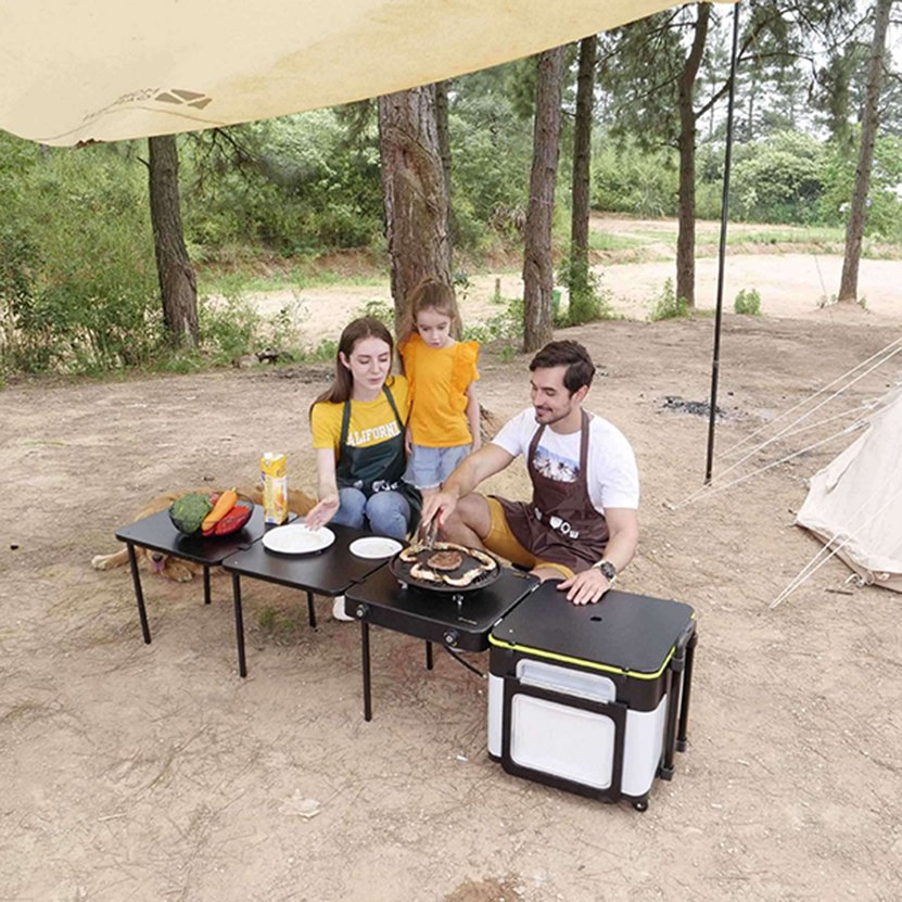 Multifunctional Igt Camp Kitchen Box Outdoor Mobile Folding Camping Kitchen with Retractable Cooktop Gas Stove