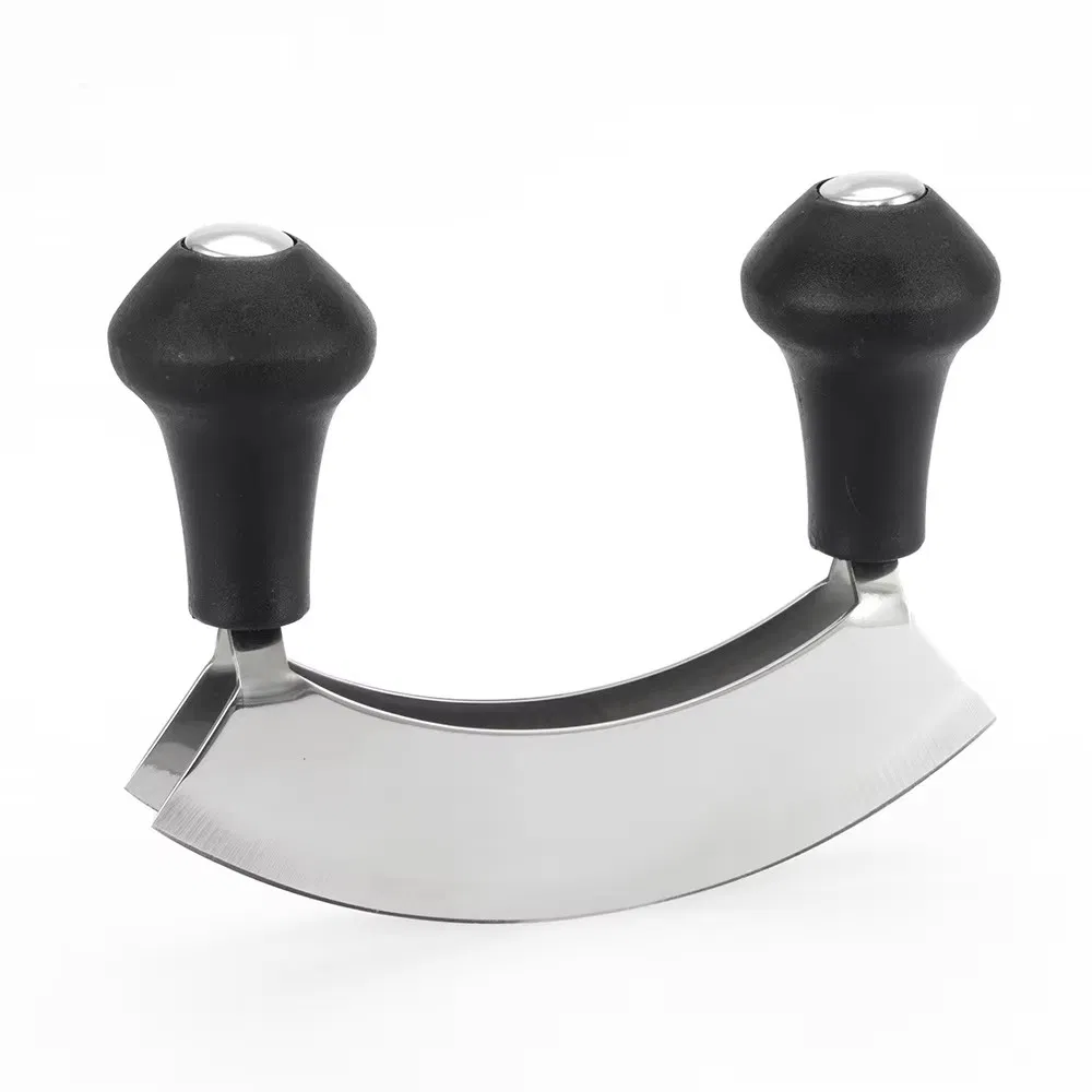 Double Blade Mezzaluna Knife Set Stainless Steel Manual Vegetable Chopper for Slicing Mincing in Kitchen for Commercial Food Use