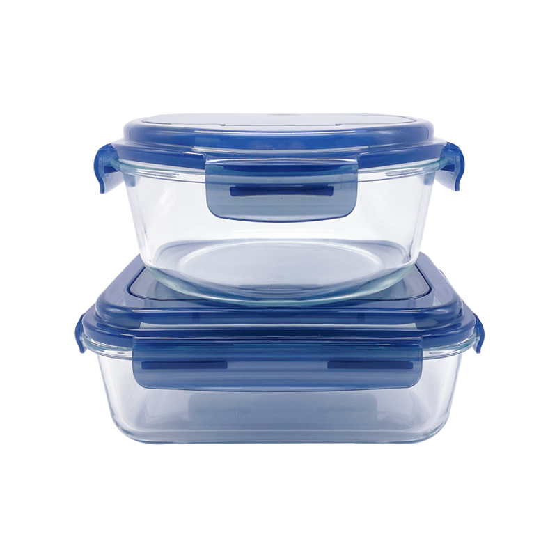 Glass Lunch Box with Fork and Knife Glass Food Storage Containers Rectangular
