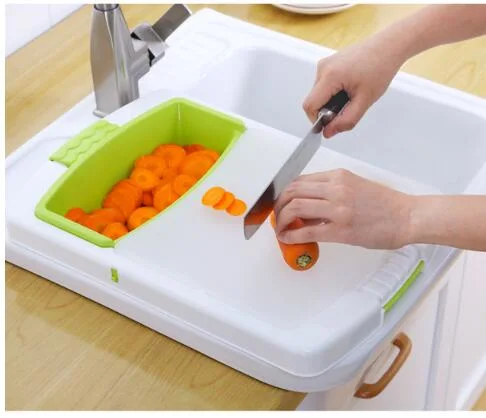 Multi Functional Greater Portable Kitchen Tools 9 in 1 Plastic Collapsible Chopping Cutting Board with Folding Strainer Colander