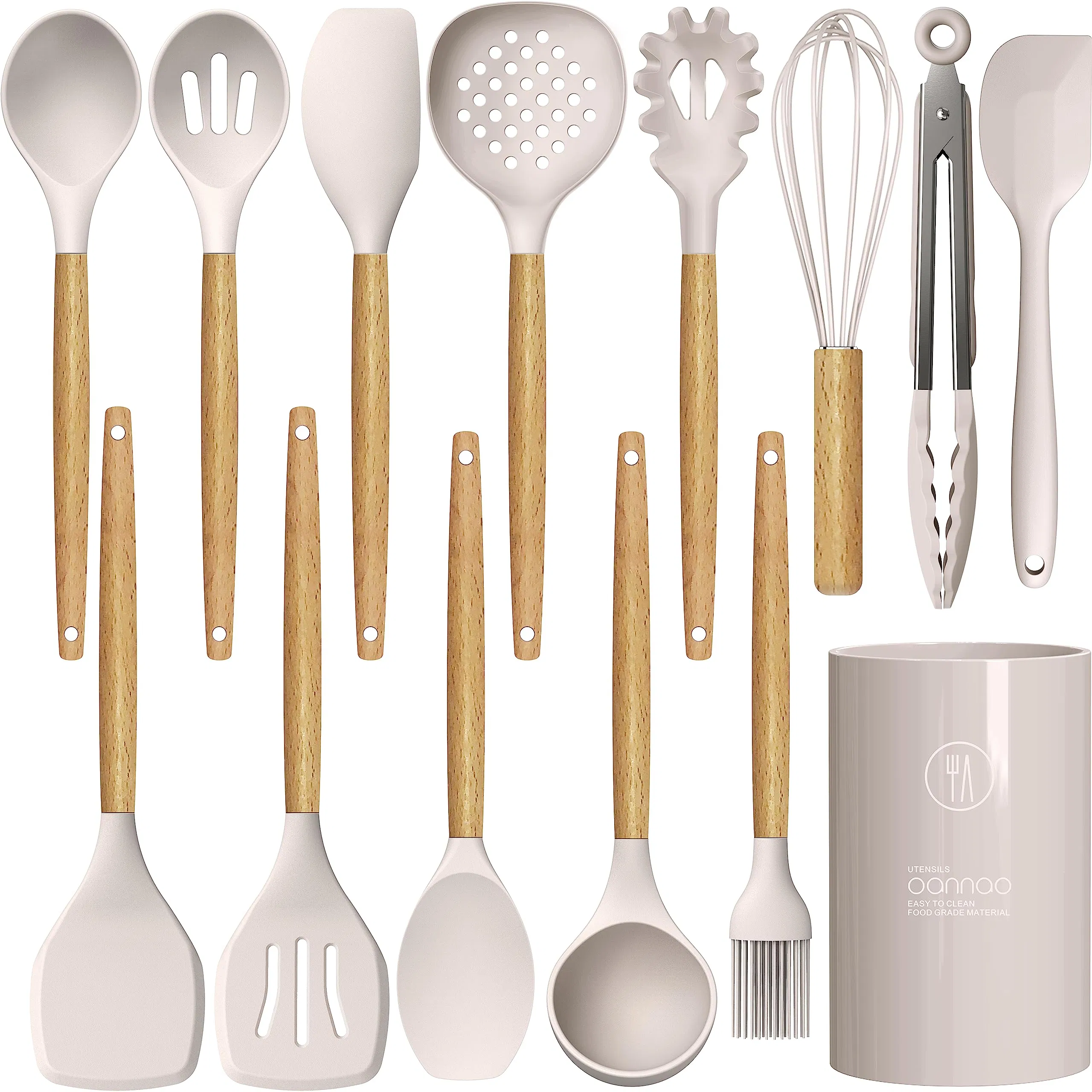 Amazon/Ebay/Reusable Kitchen Ware Adaptive Cooking Wood Tools Pink Camping Kitchen Utensil Skimmer Stainless Silicon Set