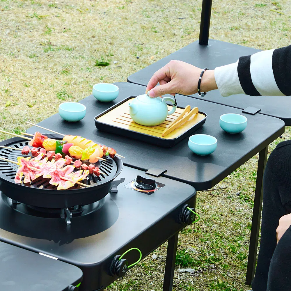 Multifunctional Igt Camp Kitchen Box Outdoor Mobile Folding Camping Kitchen with Retractable Cooktop Gas Stove