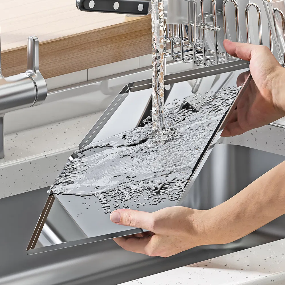 All-in-One Kitchen Dish Rack, 304 Stainless Steel, Includes Drain Tray, Utensil Caddy, Knife Slot, Cutting Board &amp; Towel Storage