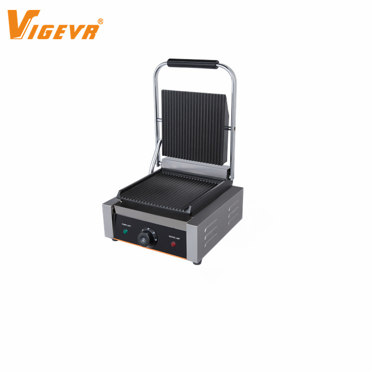 High Quality Stainless Steel Single Grooved Plate Electric Panini Griller Snack Machine