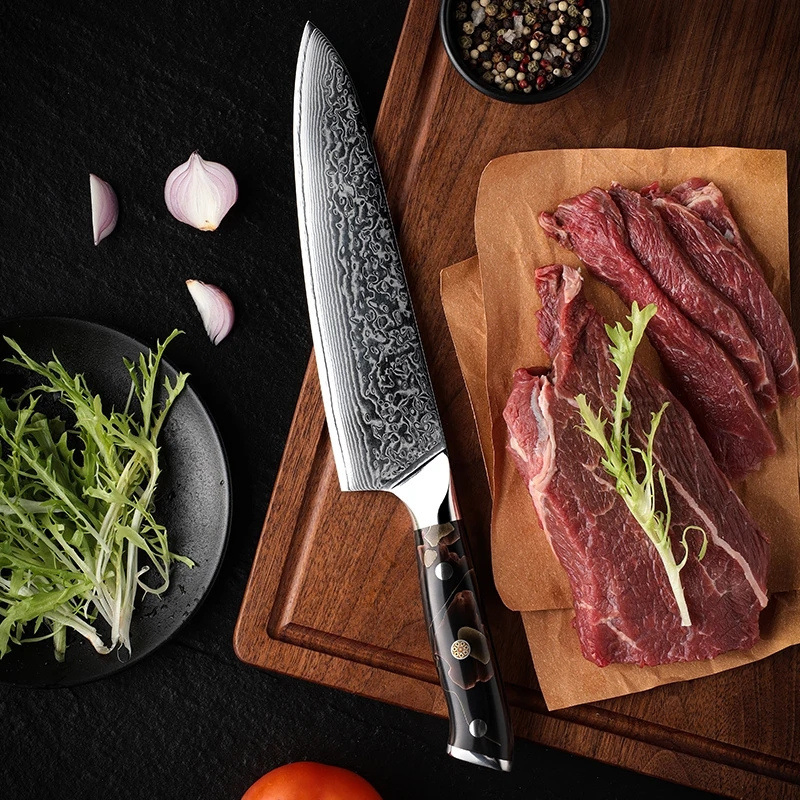 Genuine Damascus Steel Chef's Knife, Cooking Knife, Japanese Sashimi Knife Chef's Special Slicing Knife, Western Food Knife, Beef Knife