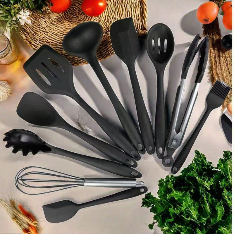 in Stock 14PCS Kitchen Utensil Set Silicone Utensil Cuttings Board Storage Set with Wooden Handle Bucket Knife Kitchen Tool