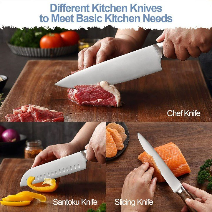 Chef Knife Professional High Carbon Stainless Steel Sharp Blades Ergonomic Wood Handle