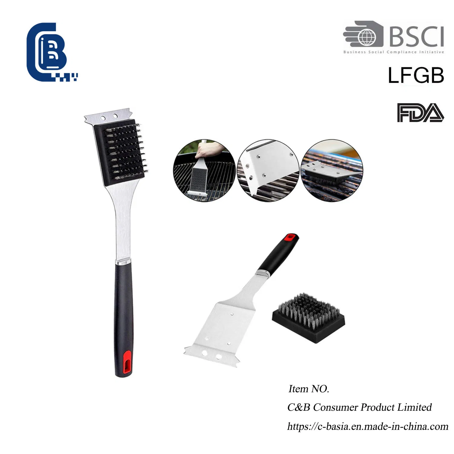 Barbecue Grill Cleaning Wire Brush Steel Shove, Sponge Brush