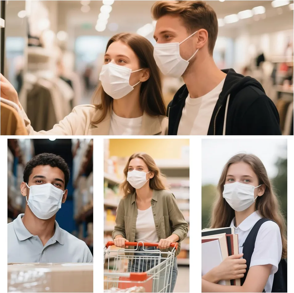100-Pack White Disposable 3-Ply Face Masks, Adult Earloop Protective Masks, Breathable Non-Woven Masks for Daily Use