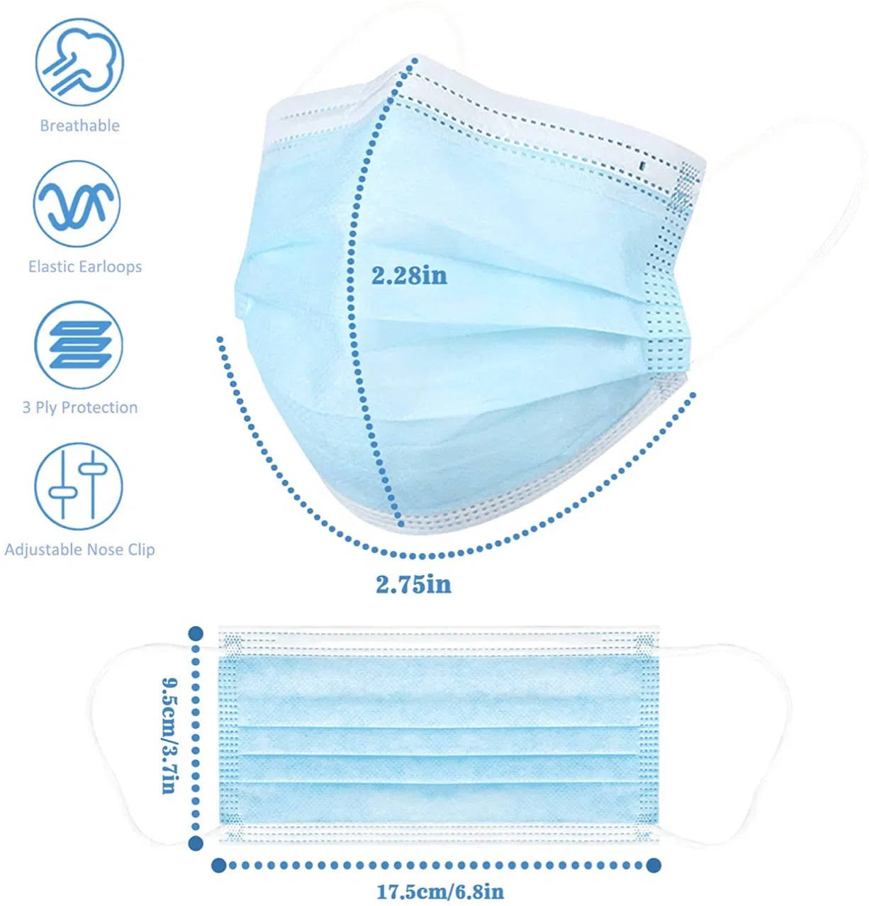 3 Layer Non Woven Disposable Face Mask High Breathable for Daily Protection